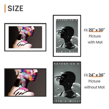 upsimples 24x36 Poster Frame, Display Pictures 20x30 with Mat or 24 x 36 Without, Wall Hanging Picture Frames, Black, 1 Pack - Image 3