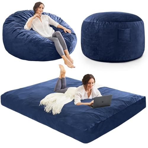Bean Bag Chairs for Adults - Giant Bean Bag Chair Convertible Bean Bag Bed - Beanbag Chair with Micro Fiber Cover/Furniture Foam Filler - Floor Couch Sofa in Bedroom Dorm Room - Queen Navy Blue - Image 1