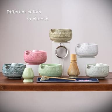 Buucup Matcha Whisk Set, Ceramic Matcha Set Includes Matcha Bowl, Matcha Whisk and Holder, Bamboo Scoop, Scoop Rest, Sifter and Tea Towel - 7 Pcs Matcha Kit for Matcha Lovers (Blue) - Image 8