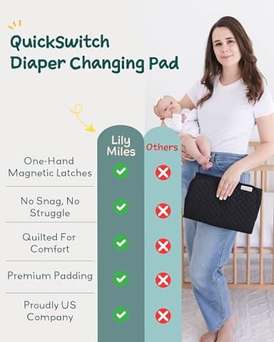 Lily Miles Baby Changing Pad Portable, Diaper Changing Mat with Magnetic Latches, Waterproof Travel Pad for Diaper Bag, Newborn Essentials, Gift for Baby Shower and Registry (Black Twill, Large) - Image 5