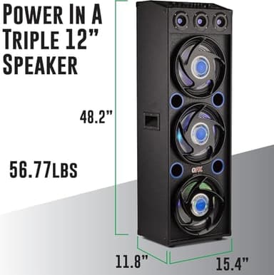 QFX SBX-412300BT TWS Bluetooth Triple 12” Woofer Triple 1” Tweeter Recording High-Performance PA Cabinet Speaker with 10-Band Graphic EQ, 2 Microphone Inputs, Guitar Input, and AUX Input, Blue - Image 15
