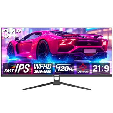 Gawfolk Gaming Monitor 34 inch IPS 120Hz, Ultrawide PC Screen 2560×1080P Ultra-Thin Zero Frame Computer Display for Home Office Business, DP, HDMI, Wall-Mounted, Black - Image 1