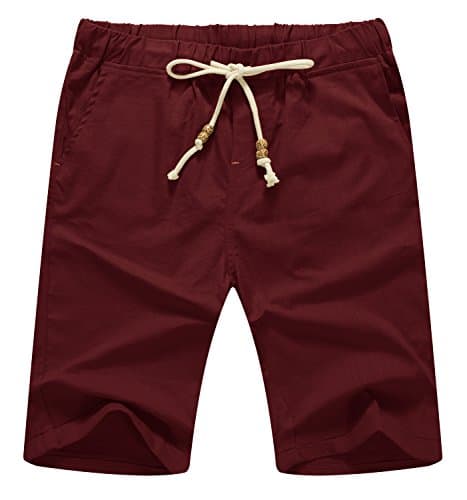 Sailwind Men’s Linen Shorts Casual Drawstring Summer Beach Shorts US Medium Wine Red - Image 1