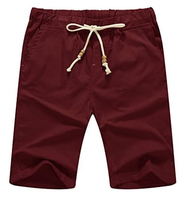 Sailwind Men’s Linen Shorts Casual Drawstring Summer Beach Shorts US Medium Wine Red - Image 1