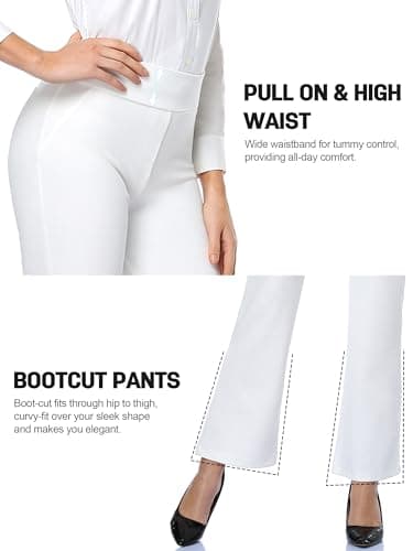 Tapata Women's 28''/30''/32''/34'' High Waist Stretchy Bootcut Dress Pants Tall, Petite, Regular for Office Business Casual White,L - Image 4