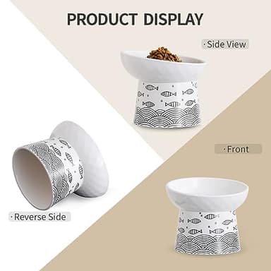 Tilted Ceramic Raised Cat Bowls, 8 OZ Elevated Food and Water Bowls,Porcelain Stress Free Pet Feeder Dish for Cats and Kittens, Puppies, 2 Pack(Black&Blue) - Image 3