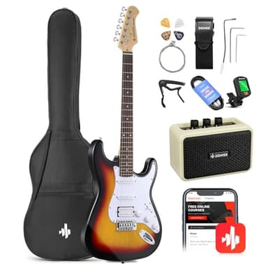 Donner DST-100S 39 Inch Full Size Electric Guitar Kit Solid Body Sunburst, Beginner Starter, with Amplifier, Bag, Capo, Strap, String, Tuner, Cable, Picks - Image 1