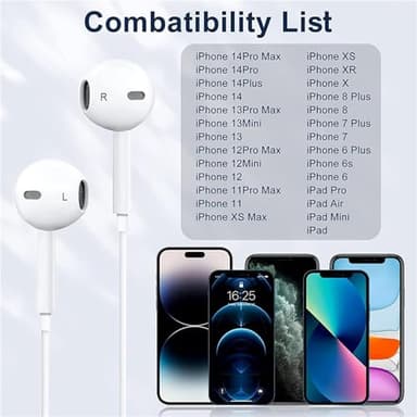 2 Packs- Wired Headphones for iPhone Earbuds Built-in Microphone & Volume Control Nosie Reduction Headsets Compatible with iPhone 14/13/12/11/XR/XS/X/8/7/SE/Pro/Pro Max/Support All iOS System - Image 2