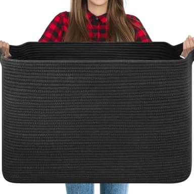 OIASKET 118L Extra Large Blanket Basket, 24.8"x17.7"x16.2" Woven Rope Baskets for Storage, Nursery Blanket Storage for Living Room, Toy Basket with Handle Organizing Comforter Cushions Pillows, Black - Image 1