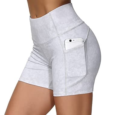 THE GYM PEOPLE High Waist Yoga Shorts for Women Tummy Control Fitness Athletic Workout Running Shorts with Deep Pockets (Medium, Tie Dye White) - Image 4
