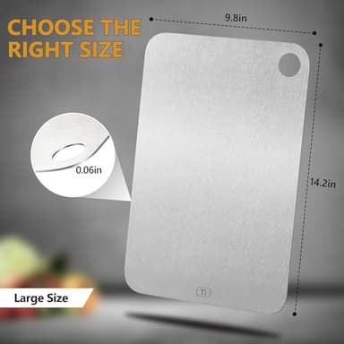 Titanium Cutting Board for Kitchen, 100% Pure Titanium Cutting Boards, Double Sided Food Grade Metal Cutting Board for Meat Fruits and Vegetables, Easy to Clean & Store (L, 14.2"L x 9.8"W) - Image 7