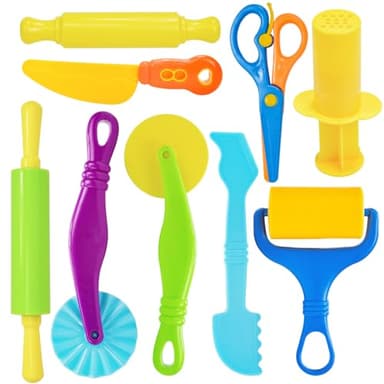 LCY WEDSHI Playdough Tool Set, 9 Pcs Play Dough Tools Sets for Kids Ages 4-8, Playdough Accessories Includes Cutters Roller, Rolling Pins, Safety Scissors, Plastic Knife - Image 1