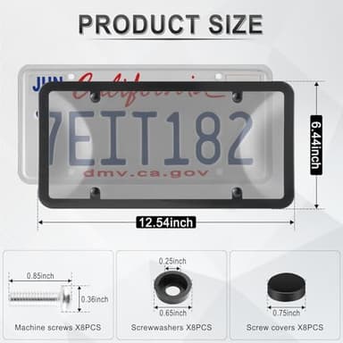 Alpmosn License Plate Covers & Frames Combo, License Plate Cover with Screw Washers and Cap, Car Exterior Accessories Black (2-Pack) - Image 2