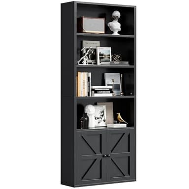 oneinmil 71.5" Tall Bookshelf and Bookcase, 6-Tier Wooden Bookshelves with Cabinet Doors, Floor Bookshelves and Office Storage Cabinets for Home Office, Living Room (Black 1 Pack, 6-Tier) - Image 1