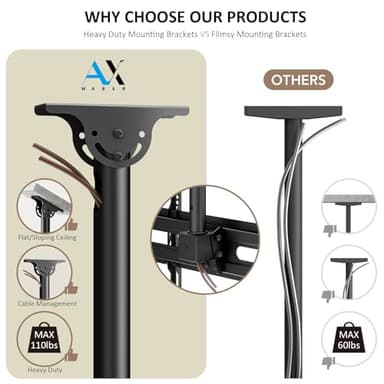AX WABER Ceiling TV Mount Adjustable Bracket for 26-65 inch LCD LED OLED 4K TVs, Pole Ceiling Mount Holds up to 110lbs,Hanging tv Mount Max VESA 400x400mm (AX11TB01), Black - Image 7