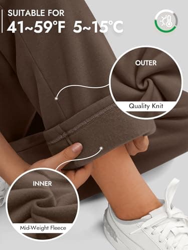 ATHMILE Women’s Fleece Lined Sweatpants Baggy Wide Straight Leg Sweat Pants Y2K Girls Sweatpant School Outfits Brown - Image 2