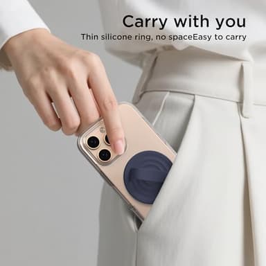 COFFKER Magnetic Phone Ring Grip Holder, Silicone Finger Loop Grip, Compatible with MasSafe, Back of Phone for iPhone Pro Max/Plus/16/15/15/14/13/12 Series, Midnight Blue - Image 9