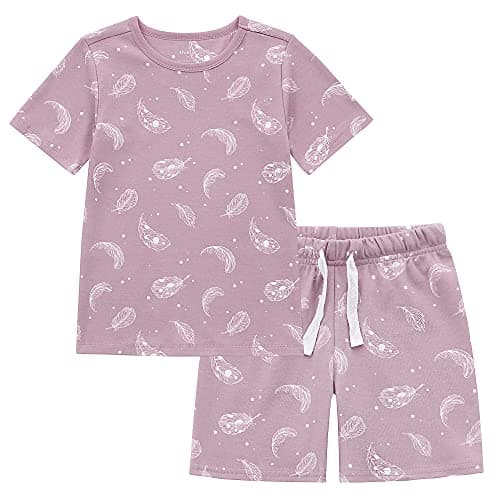 Owlivia Kids Pjs Set, Boys Girls Summer Short-Sleeve Sleepwear, 100% organic cotton Toddler Pajamas(3 Years, Mauve Feather) - Image 1