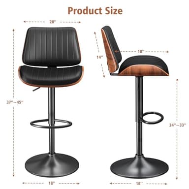 YaFiti Bar Stools Set of 4, Bar Stools for Kitchen Island with Bentwood Back and Leather Seat, Swivel Barstools for Kitchen Counter, Bar, Black - Image 6