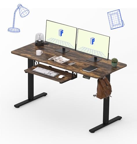 FLEXISPOT Standing Desk with Keyboard Tray, 55" x 24" Electric Adjustable Height Computer Workstation Desk, Home Office Standing Desk (Black Frame+ Rustic Top) - Image 1
