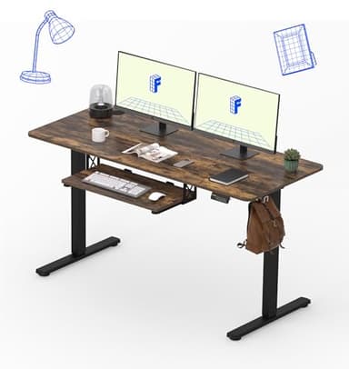 FLEXISPOT Standing Desk with Keyboard Tray, 55" x 24" Electric Adjustable Height Computer Workstation Desk, Home Office Standing Desk (Black Frame+ Rustic Top) - Image 1