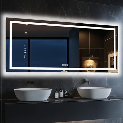 Antok 28"x 60" LED Bathroom Mirror with Lights, Anti-Fog, Dimmable, Lighted Vanity Mirror with Tempered Glass, Memory Function, 11 Light Modes, Safe Use, Horizontal, Vertical - Image 1
