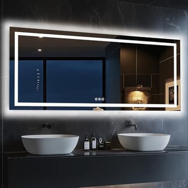 Antok 28"x 60" LED Bathroom Mirror with Lights, Anti-Fog, Dimmable, Lighted Vanity Mirror with Tempered Glass, Memory Function, 11 Light Modes, Safe Use, Horizontal, Vertical - Image 1