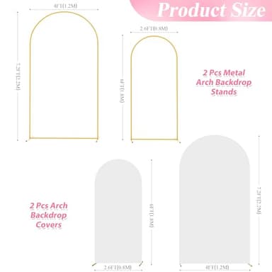Wokceer Wedding Arch Backdrop Stand and Cover Set of 2 Metal Arch Stand with Arch Cover White 7.2FT, 6FT for Birthday Party Wedding Ceremony Bridal Baby Shower Event Decor - Image 3