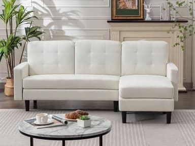 VECELO Convertible Sectional Sofa, Modern Linen Fabric L-Shaped Couch with Reversible Chaise for Living Room/Apartment/Office, White - Image 1