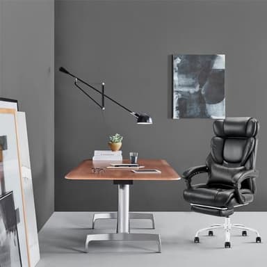 COLAMY Office Chair with Retractable Footrest, Ergonomic High Back Design Executive Computer Desk Chair with Removable Lumbar Pillow, 90-135°Reclining, Thick Bonded Leather for Home Office Work, Black - Image 9