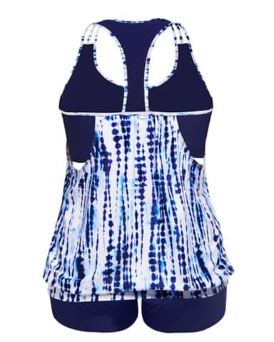 Holipick Blue Tie Dye Plus Size Tankini Swimsuit for Women Two Piece Tummy Control Bathing Suit Blouson Racerback Tankini Top with Shorts 20W - Image 2