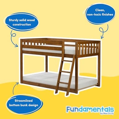 Max & Lily Fundamental Twin Low Bunk Bed, Kids Solid Wood Modern Bed Frame with Strong Wooden Slats, Non-Toxic Finishes, High Weight Capacity, Pecan - Image 2
