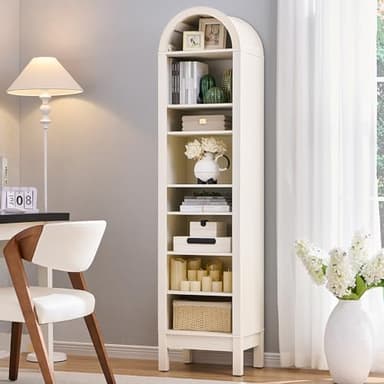IFGET 71" Tall Arched Bookshelf, 8 Tiers Arch Bookcase with Storage, Modern Farmhouse Book Shelf with Adjustable Shelves, Wood Bookshelf w/Open Display Shelves for Living Room, Office (Antique White) - Image 1
