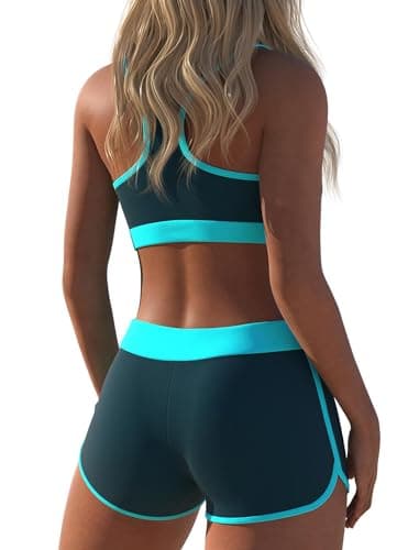 Womens Sport Two Piece Swimsuits Racerback Tops Boyshort Bottom Swimwear Bathing Suit(XL,Green) - Image 2