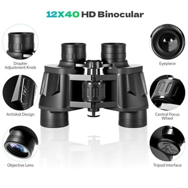 12x40 HD Binoculars for Adults and Kids High Powered, Clear Large View & Low Light Night Vision, Waterproof Binoculars for Hunting, Birds Watching, Cruise Ship, Theaters, Travel and Stargazing - Image 2