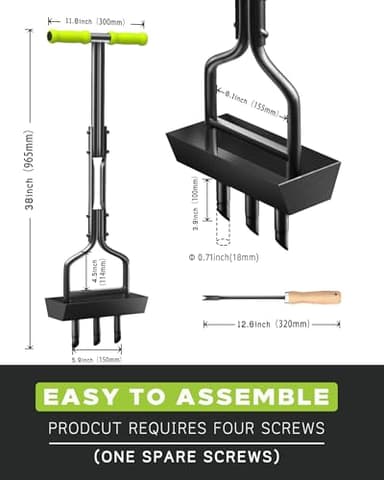 Nucyky Lawn Aerator Coring Tool with Soil Core Tray, Manual Garden Plug Aerator for Grass Aeration, Yard Aerator & A Cleaning Tool for Compacted Soil, Lawn Care, 38”,Chartreuse Handle, Patented - Image 2