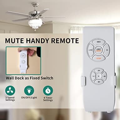 YITAHOME Chandelier Ceiling Fan with Remote, 52 Inch Crystal Fan Light, Indoor Fan Ceiling with 3 Speed, Silent Reversible Motor, Dual-Sided Blades, Timer, Balance Kit - Chrome - Image 5