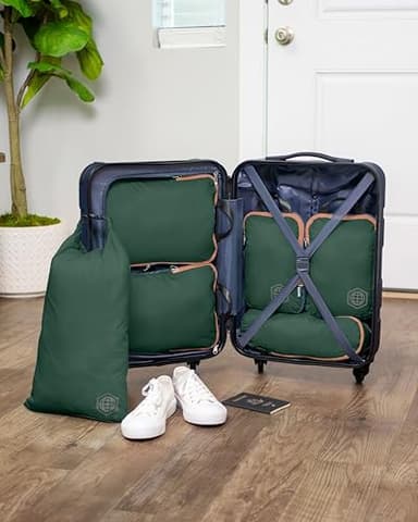 Compression Packing Cubes 6 Piece Set for Travel - Lightweight, Durable Clothes Organizer for Carry-On Luggage and Backpacks by TRIPPED Travel Gear (Green and Brown) - Image 2