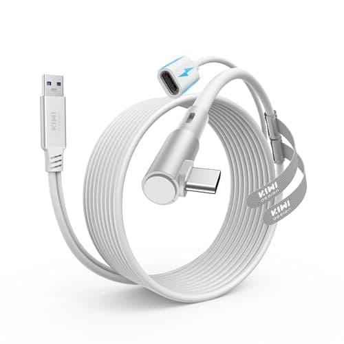 KIWI design Link Cable with Charging 16FT Compatible with Meta Quest 3S/3/2/Pro/Pico 4 Accessories and PC/SteamVR, USB 3.0 to USB C Link Cable with 5Gbps Super Speed for Extended Gameplay, White - Image 1