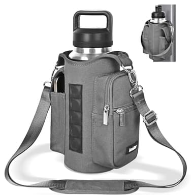 icolor Magnetic Gym Bag Water Bottle Carrier Holder with Phone Pockets & Strap,Nylon Gym Magnetic Bag 5 Built-in Magnets Gym Accessories Organizer Bottle Pouch Sleeve for Men Women (Light Gray) - Image 1