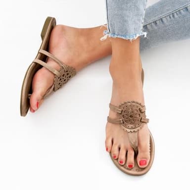 katliu Women's Flat Sandals Flip Flop Sandals Comfortable Dressy Thong Sandals Almond 10 - Image 4
