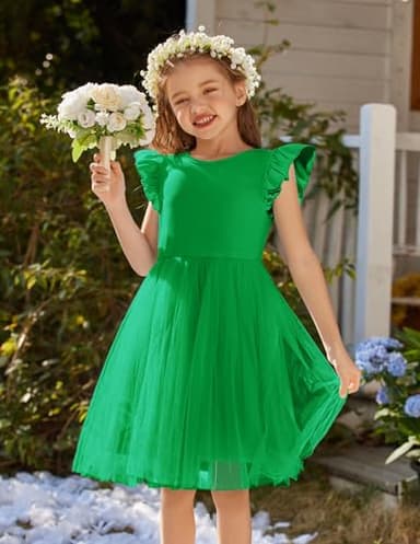 Arshiner Tulle Tutu Dress for Toddler Girls Baby Girl Rose Red Tutu Princess Party Sundress (Green, 4T) - Image 2