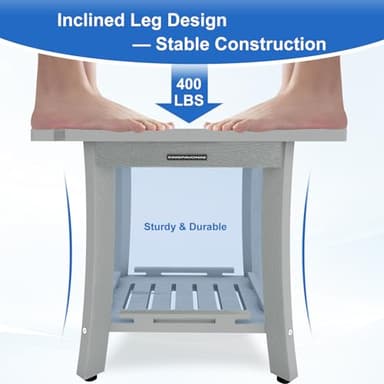 KingPavonini HDPS Shower Benches for Inside Shower to Sit on, Waterproof Shower Stool for Shaving Legs, Heavy Duty 400LBS Shower Seat with Storage Shelf, Shower Chair for Bathroom/Indoor/Outdoor Use - Image 4