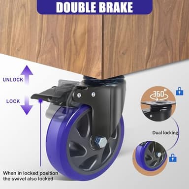6 Inch Caster Wheels 3000lbs,Heavy Duty Casters Set of 4 with Brake, No Noise Polyurethane Swivel Caster Wheels for Cart,Furniture,Workbench(Free Screws & Spanners) - Image 4