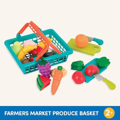 Battat – Play Food for Toddlers with Farmers Market Basket and Chopping Board, Toy Food for Kids Kitchen and Pretend Play for 3+ Years (37 Pieces) - Image 6