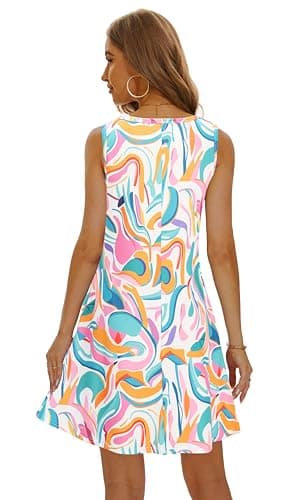 Summer Dresses for Women 2025 Casual Sundresses Beach Cover Ups Sleeveless Tshirt Swing Dress with Pockets Colorful DT XX-Large - Image 4