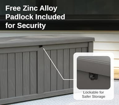 EAST OAK Outdoor Storage Box, 120 Gallon Deck Box with Stainless Steel Rods Large Resin Storage Bin for Patio Cushions, Garden Tools, Waterproof and UV Resistant, Lockable, Grey - Image 6