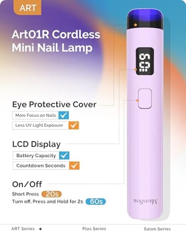 MelodySusie Handheld UV Light for Gel Nails with Stand, Mini Portable Cordless Nail Lamp with LCD Display, Eye-Protective Cover, Flash Curing for Glue, Purple - Image 2