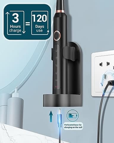 Rtauys M5 Sonic Electric Toothbrush for Adults and Kids - Rechargeable Electric Toothbrush Kids Ages 12+ and Adults with 8 Brush Heads & Travel Case, 120 Days Battery Life - Black - Image 6