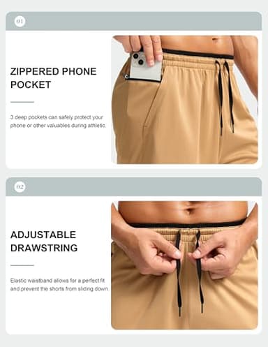 G Gradual Men's Long Basketball Shorts with Zipper Pocket 11'' Quick Dry Gym Shorts Lightweight Mesh Athletic Shorts for Men(Khaki,L) - Image 4